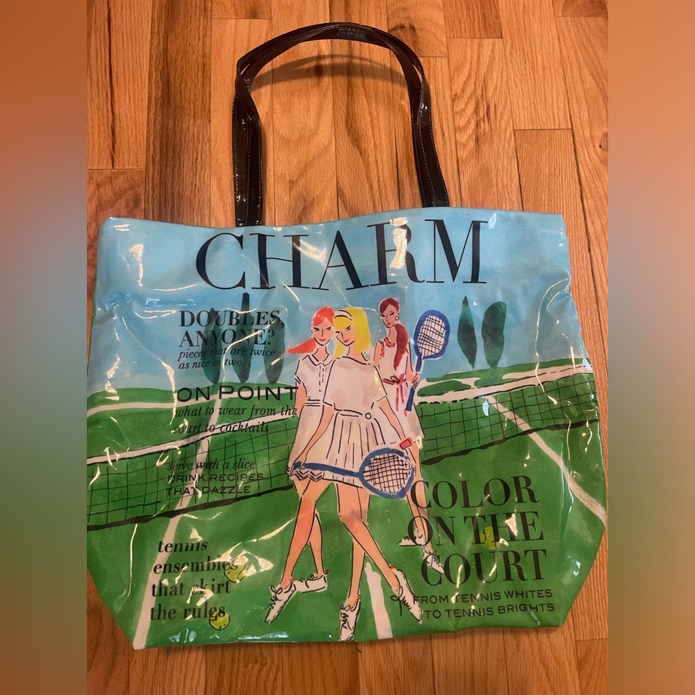 Vintage Kate Spade CHARM Tennis Tote Bag - Blue and Black - Picture 2 of 5